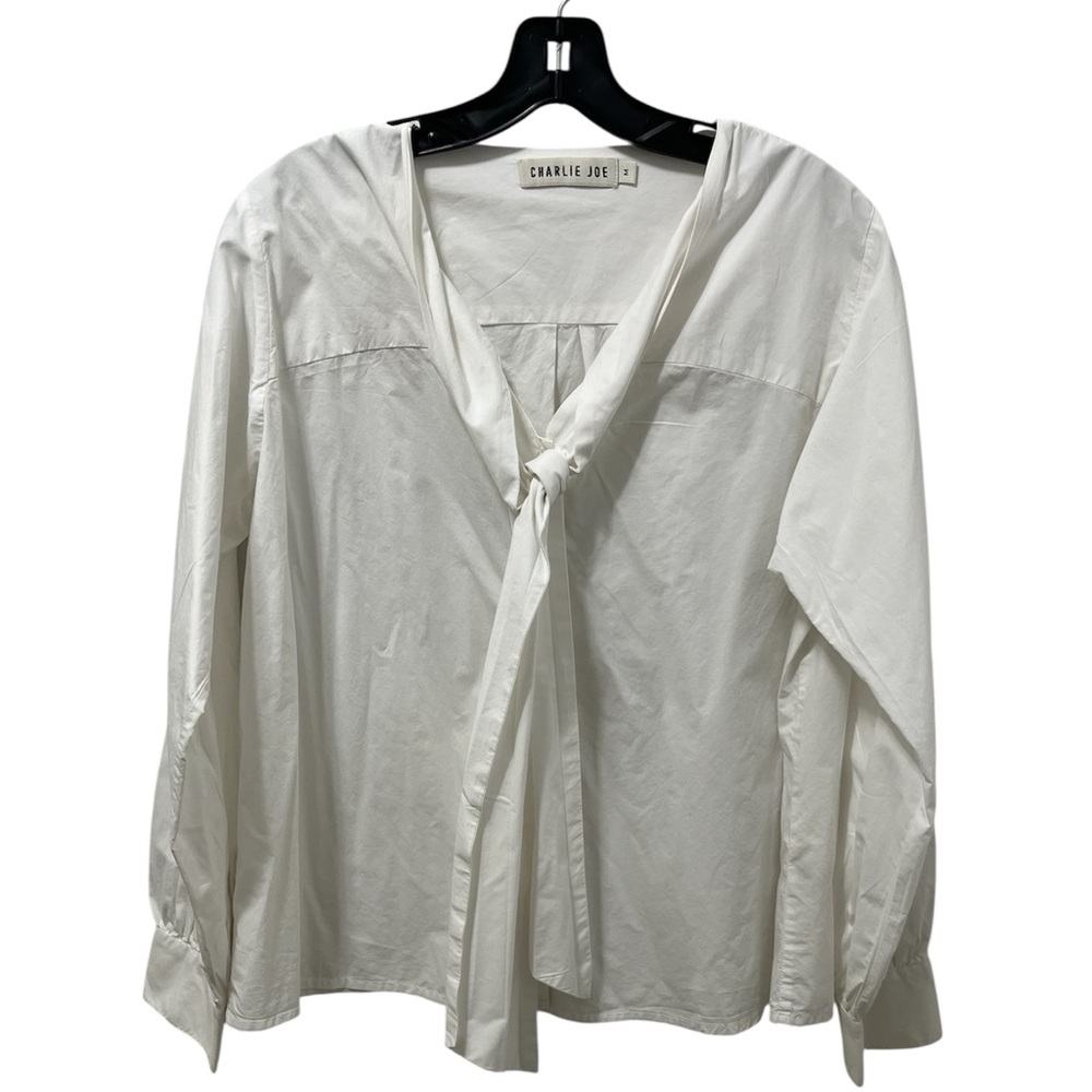 Charlie Joe White Tie-Front Blouse – Effortless French Chic